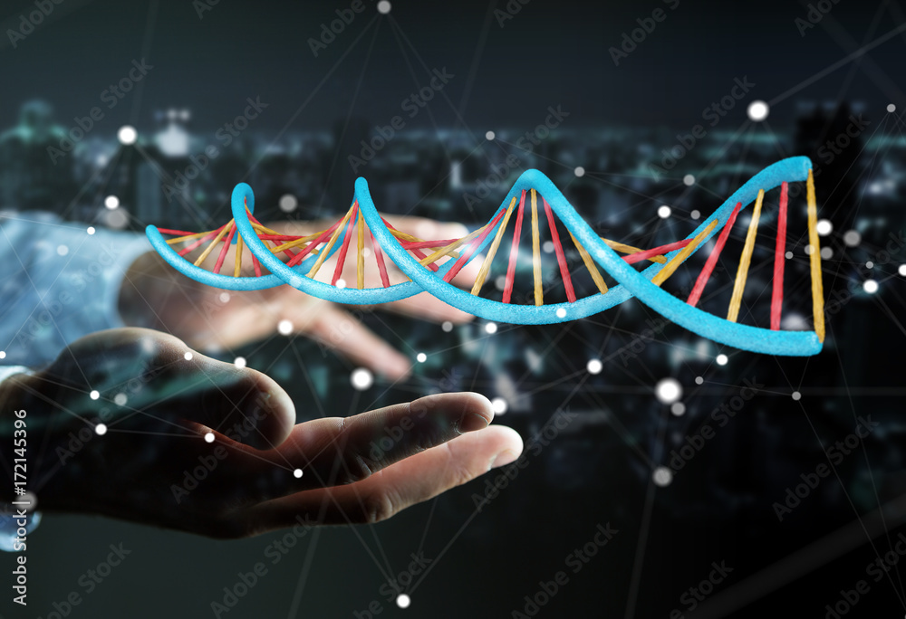 Aufkleber businessman using modern dna structure 3d rendering