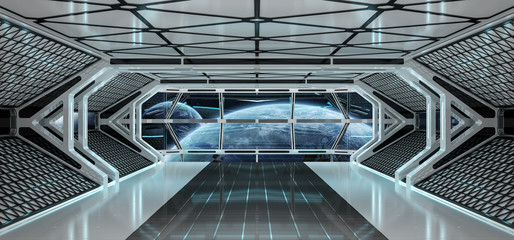 Fototapeta premium Spaceship interior with view on planets 3D rendering elements of this image furnished by NASA