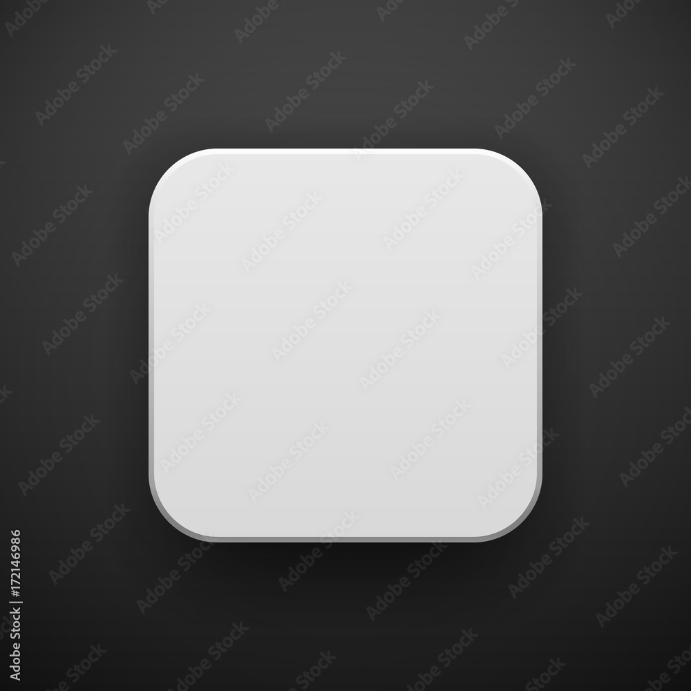 Fototapete White abstract app icon, blank button template with realistic shadow and black background for design concepts, web sites, user interfaces, UI, applications, apps, mock-ups. Vector illustration.
