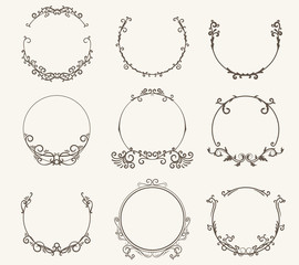 Vector set of border circle frame - vintage style