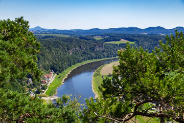 Fototapeta na wymiar Elbe river at national park Saxon Switzerland