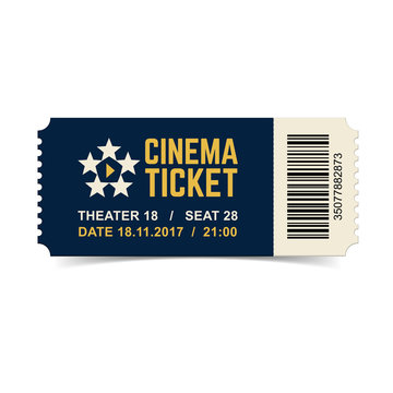 Vector cinema ticket isolated on white background.