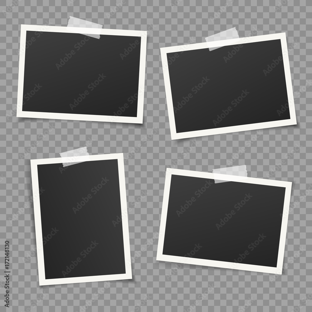 Poster set of vintage photo frame with white adhesive tape. vintage style. vector illustration with adhesiv