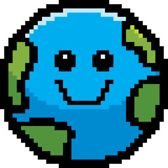 Obraz premium Smiling 8-Bit Cartoon Earth