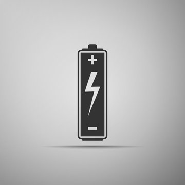 Battery icon isolated on grey background. Flat design. Vector Illustration