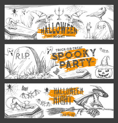 Fototapeta premium Halloween night vector sketch party banners