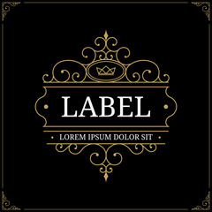 Luxury logo template with flourishes elegant calligraphic design elements. Restaurant, boutique, cafe, hotel, jewelry, heraldic identity. Vector illustration