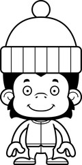 Cartoon Smiling Winter Chimpanzee