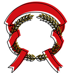 green olive branches and red ribbon interlace colorful watercolor silhouette vector illustration