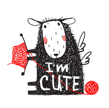 I am Cute Sheep Print with Sign