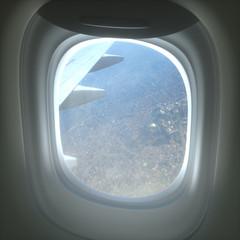 View from inside the airplane, through the open window.