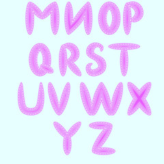 English alphabet, executed in the style of sewing, imitation of patches and seams