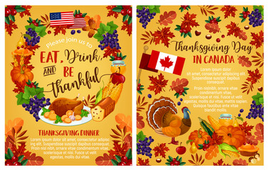 Thanksgiving day vector Canadian greeting posters