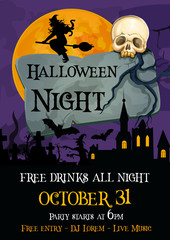 Fototapeta na wymiar Halloween holiday party spooky night vector poster