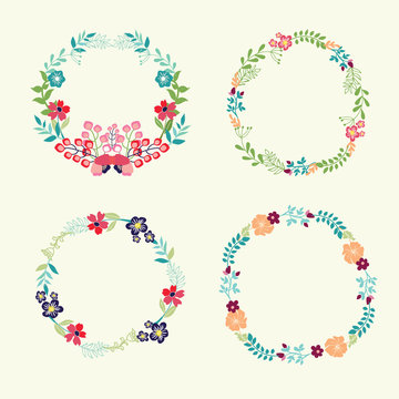 Floral Frame Collection retro flowers wreath