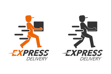 Express delivery icon concept. Delivery man service, order, worldwide, fast and free shipping. Modern design.