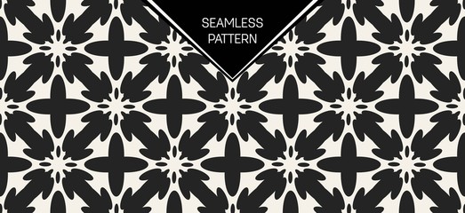 Abstract concept vector monochrome geometric pattern. Black and white minimal background. Creative illustration template. Seamless stylish texture. For wallpaper, surface, web design, textile, decor.