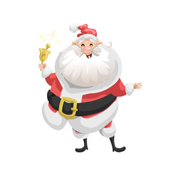 Funny cartoon style laughs Santa Claus  with ring bell character icon. Emotion illustration. Christmas seasonal vector. Simple gradient artwork.