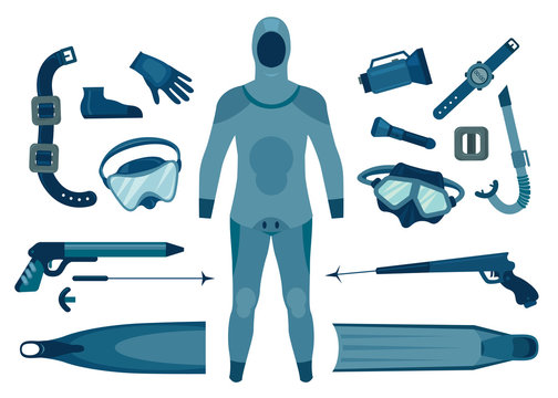 Spearfishing equipment. Underwater hunter.