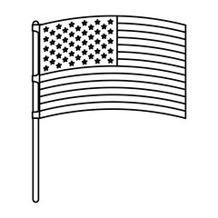 flag united states of america in flagpole waving monochrome silhouette vector illustration