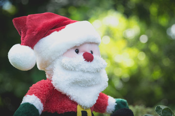 Santa Claus doll in Christmas day on nature background with copy space