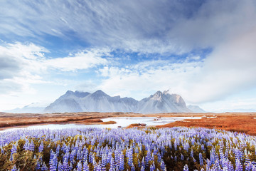 Picturesque views of the river and mountains in Iceland.