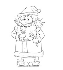 New Year. Christmas. Cute Santa. Coloring page. Funny cartoon character isolated on white background