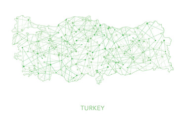 Turkey map, green dotted net vector background