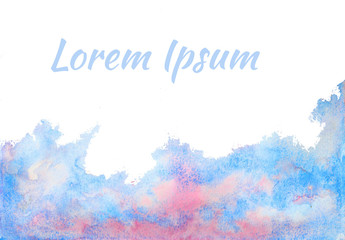 Card Big pink blue watercolor wave with White background