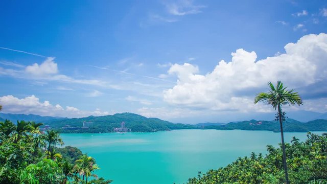 Time Lapse - Aerial View of Sun Moon Lake, Taiwan with Nice Cloudscape - 4K