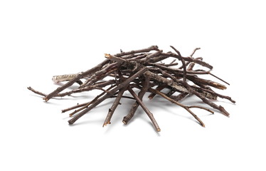 Obraz premium Dry branches, pile for fire isolated on white background