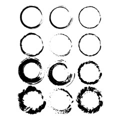 Set of abstract hand drawn painted black paint circle. ink brush stroke,background texture. Grunge artistic design element.Vector illustration