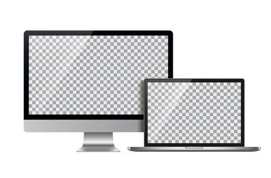 Realistic Monitor and Laptop - Stock Vector