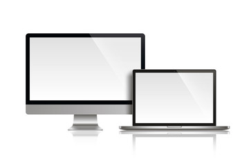 Realistic Monitor and Laptop - Stock Vector