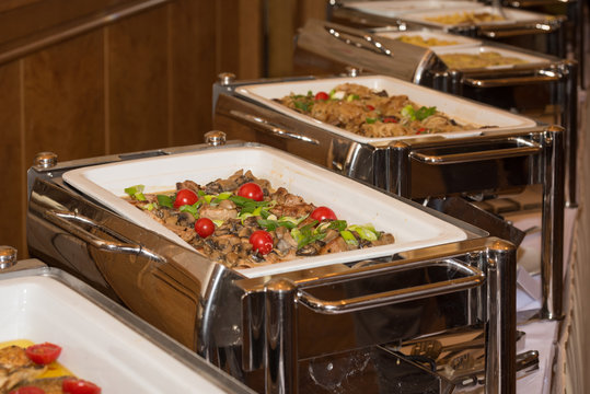 Food Banquet Table With Chafing Dish Heaters