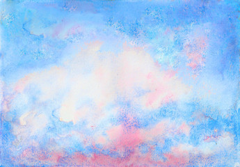 Watercolor painted blue pink sky