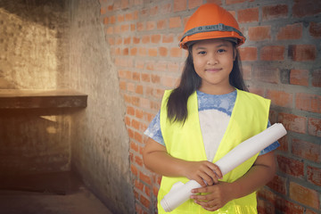 Cute girl dress up as a engineer Grow up or be a construction worker - 172171161