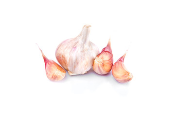Garlic isolated on white background with reflection.
