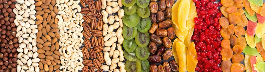 Crédence de cuisine en verre imprimé Fruits Mix of nuts , dried and candied fruit
