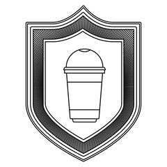 logo shield decorative of glass disposable for hot drinks striped silhouette on white background vector illustration