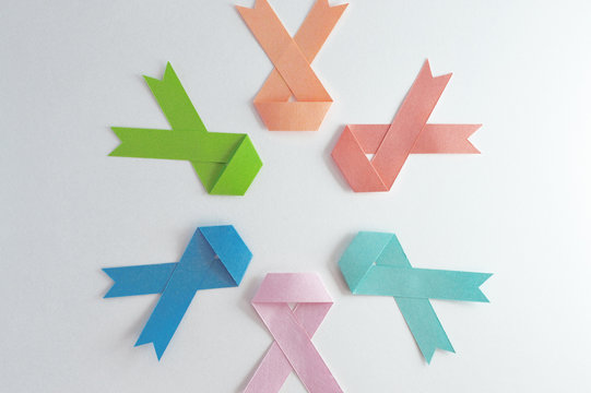circle of cancer ribbons made of paper