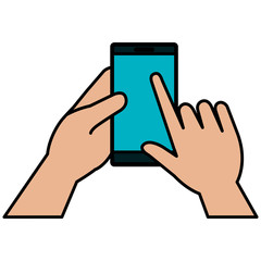 hand human with smartphone device isolated icon