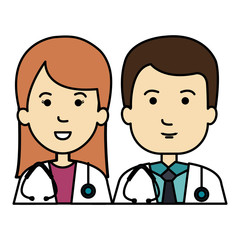 doctors couple with stethoscope avatars characters