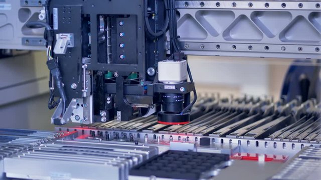 Computer elements production. Microelectronics manufacturing line. 4K.
