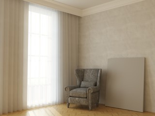 Empty classic room with armchair and mock-up pattern