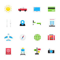 Travel Icons. Set of Transport Icons Vector Illustration Color Icons Flat Style.