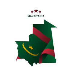 Mauritania map with waving flag. Vector illustration.