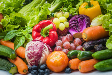 Different fresh fruits and vegetables for eating healthy