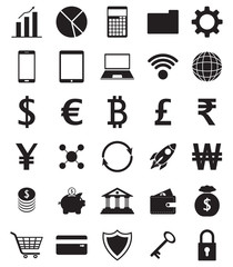 Obraz premium Black Fintech Flat Icons On White Background