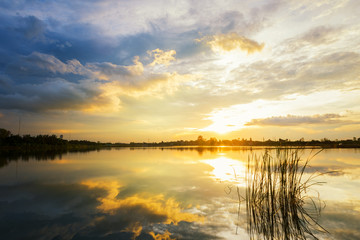 Beautiful sunset landscape over lake